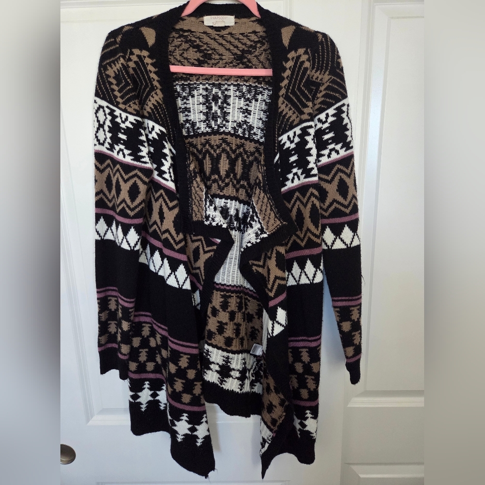 Women's Black and Brown Patterned Sweater